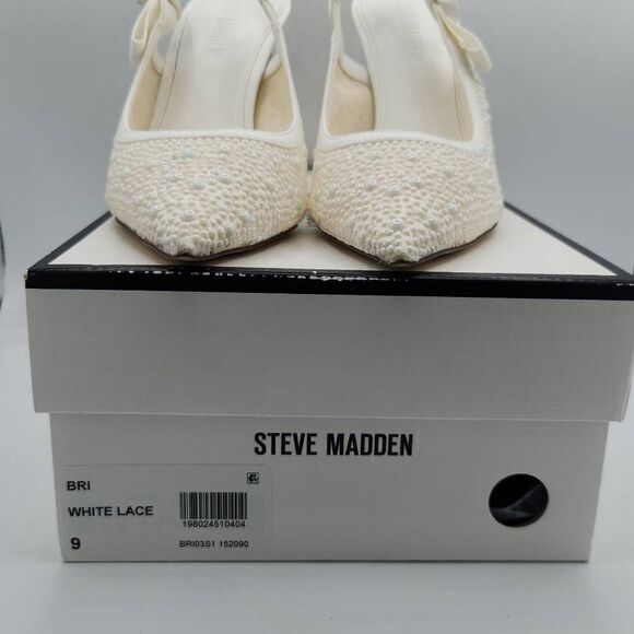 Steve Madden Bri-P White Lace Pearl Slingback Dress Pump Women's 9 With Box - Picture 12 of 12